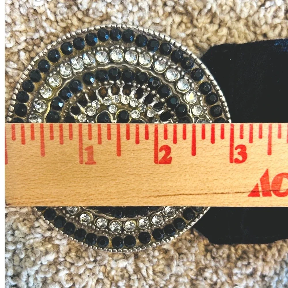 Vintage Black Crushed Velvet Vampy Whisgoth Belt Rhinestone Medallion Buckle